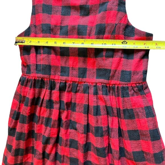 Red Black Buffalo Plaid Sleeveless Midi Dress FADS Cotton 4P Jumper Sundress - Picture 11 of 14